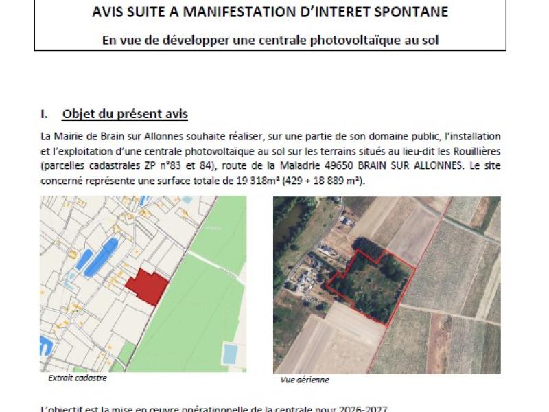 MARCHÉS PUBLICS - AVIS SUITE A MANIFESTATION D’INTERET SPONTANE