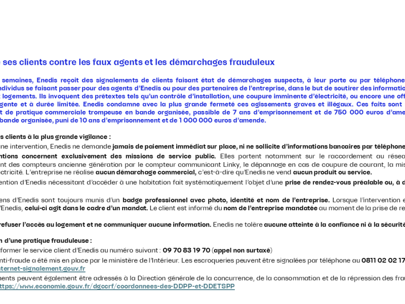 📢 FAUX DÉMARCHAGES ET FRAUDES : ENEDIS VOUS ALERTE ! ⚠️