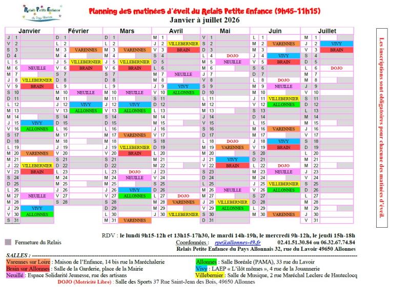Planning 1er semestre 2026 du RPE du Pays Allonnais