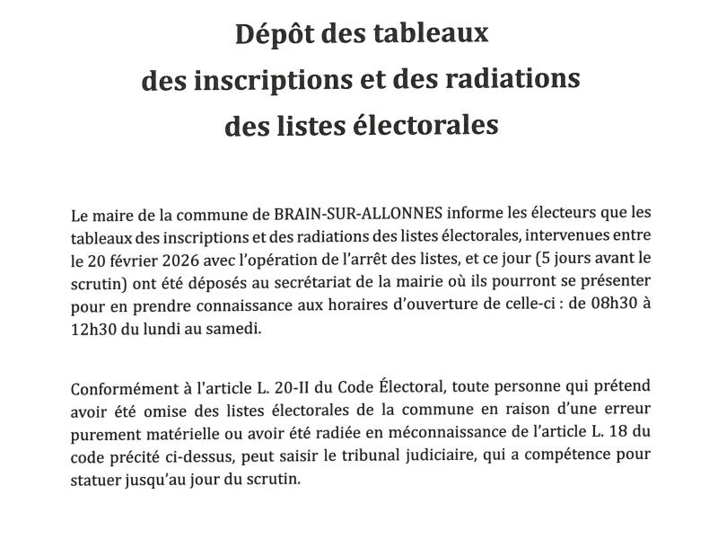 ELECTIONS - tableaux des inscriptions et des radiations 