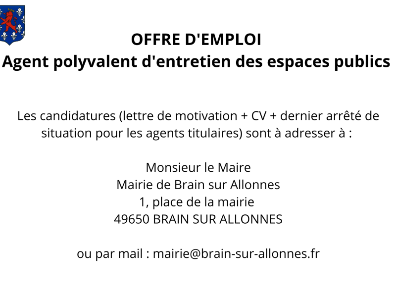OFFRE D'EMPLOI - Agent polyvalent d'entretien des espaces publics 